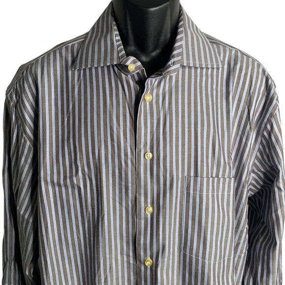 Egara Non Iron Modern Fit Button Up Shirt XL Brown Blue Stripes Long Sleeves - Picture 2 of 6